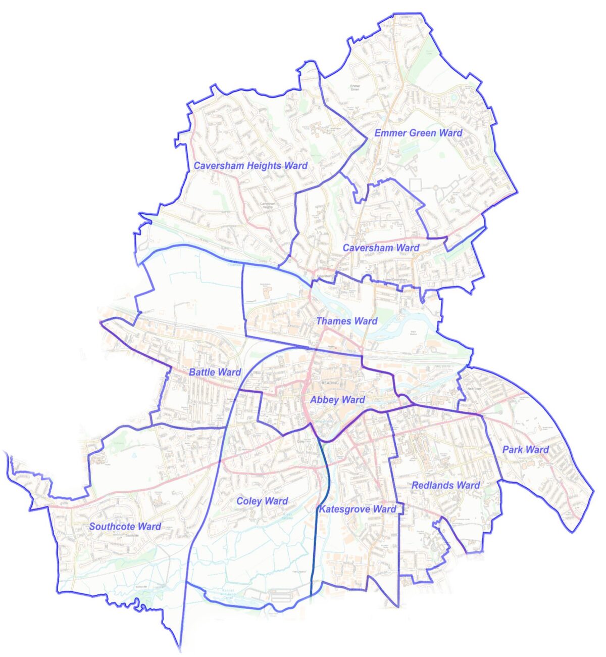 Map of Reading Central Constituency Wards