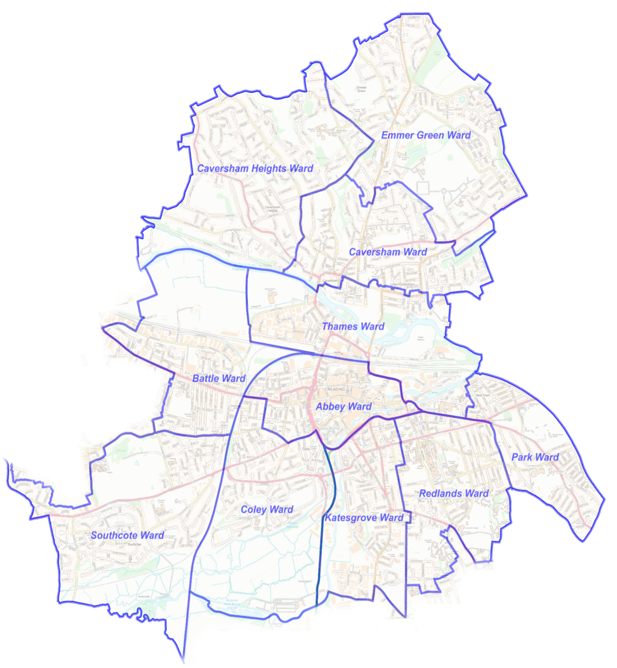 Map of Reading Central Constituency Wards